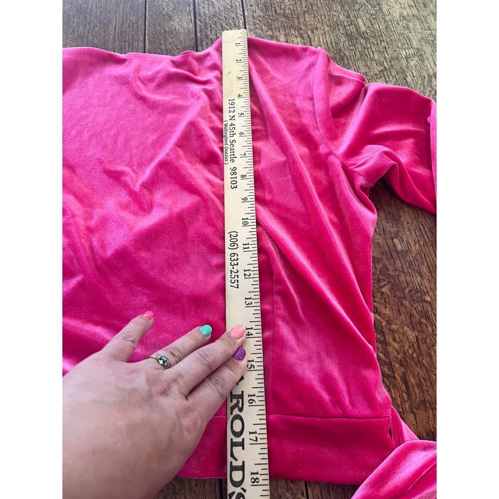 Vixen by Micheline Pitt pink velvet wrap top 3/4 sleeve pin-up retro XL - Picture 6 of 7